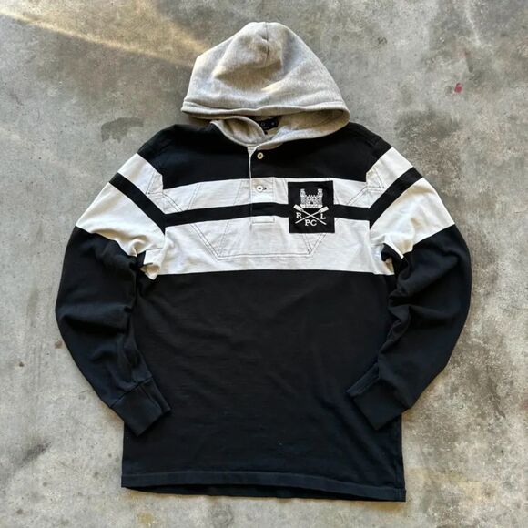 Polo Ralph Lauren RLPC Yacht Club Hooded Rugby Shirt Size Medium - Picture 1 of 6